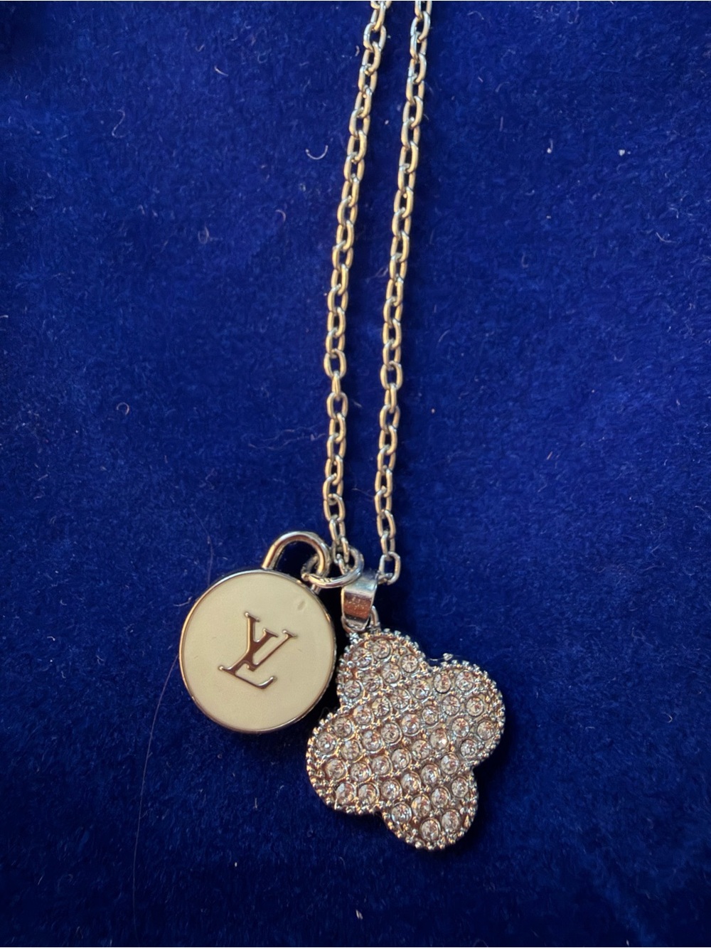 Gold-Tone Pave Clover Pendant Necklace with LV Disc